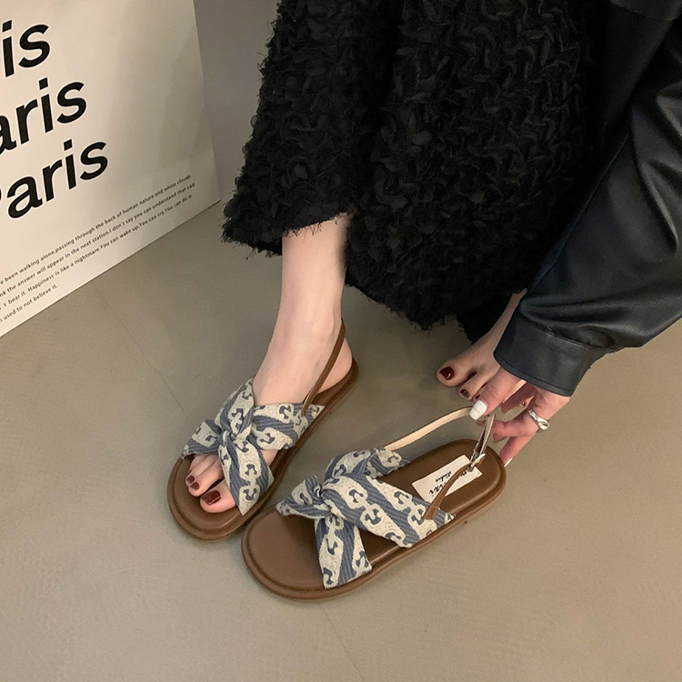 扭結布面平底復古羅馬涼鞋