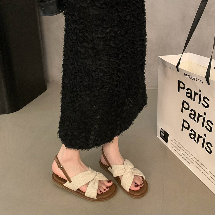 扭結布面平底復古羅馬涼鞋