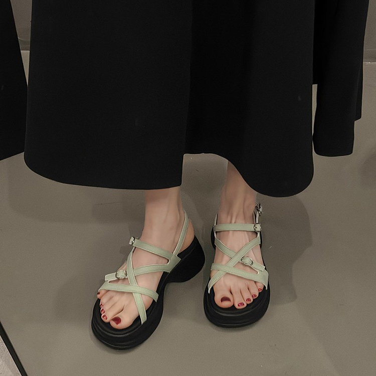 交叉細帶厚底增高休閒涼鞋