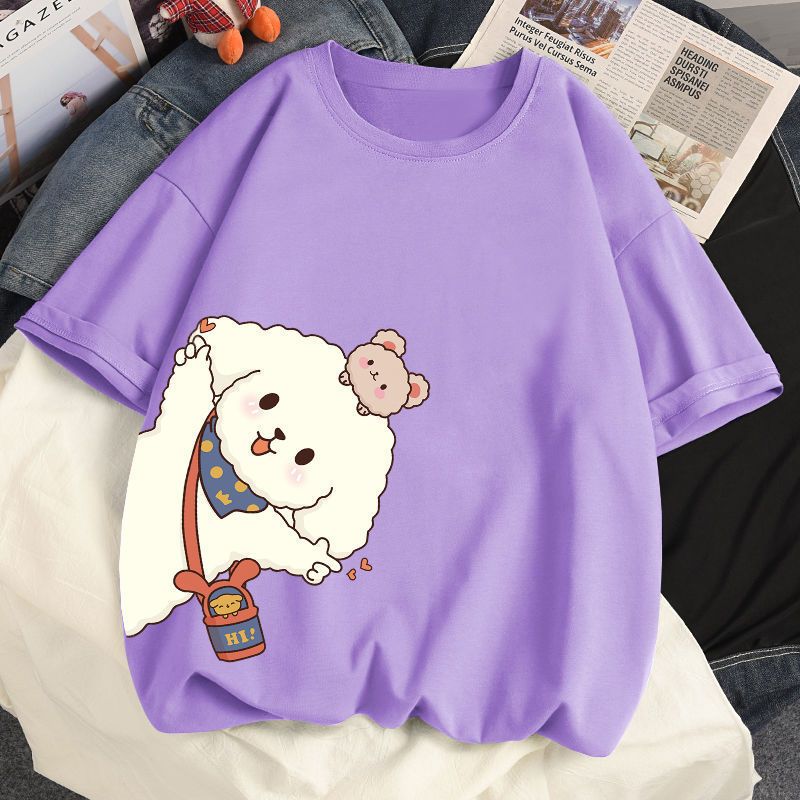 多色純棉可爱印花宽松圆领短袖T恤-HaloBless