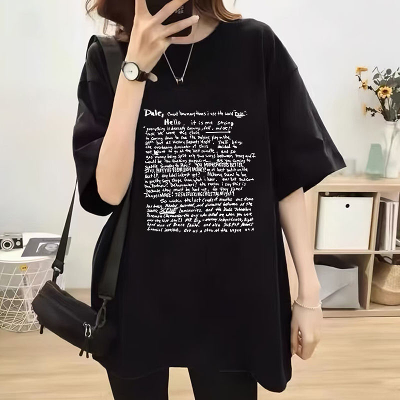 美式大碼寬鬆顯瘦圓領套頭印花短袖t恤-HaloBless