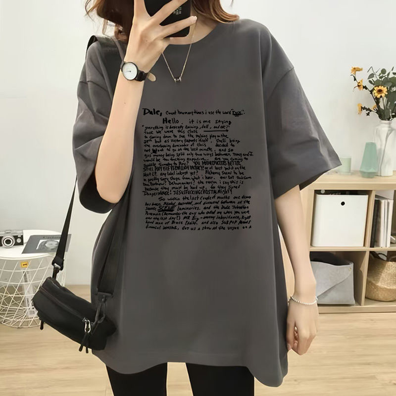 美式大碼寬鬆顯瘦圓領套頭印花短袖t恤-HaloBless