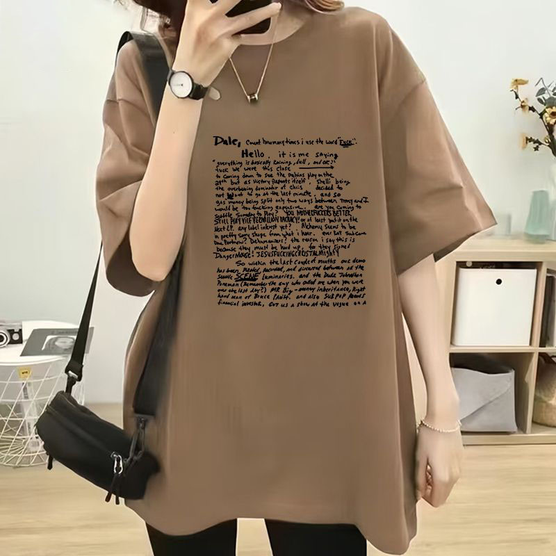 美式大碼寬鬆顯瘦圓領套頭印花短袖t恤-HaloBless