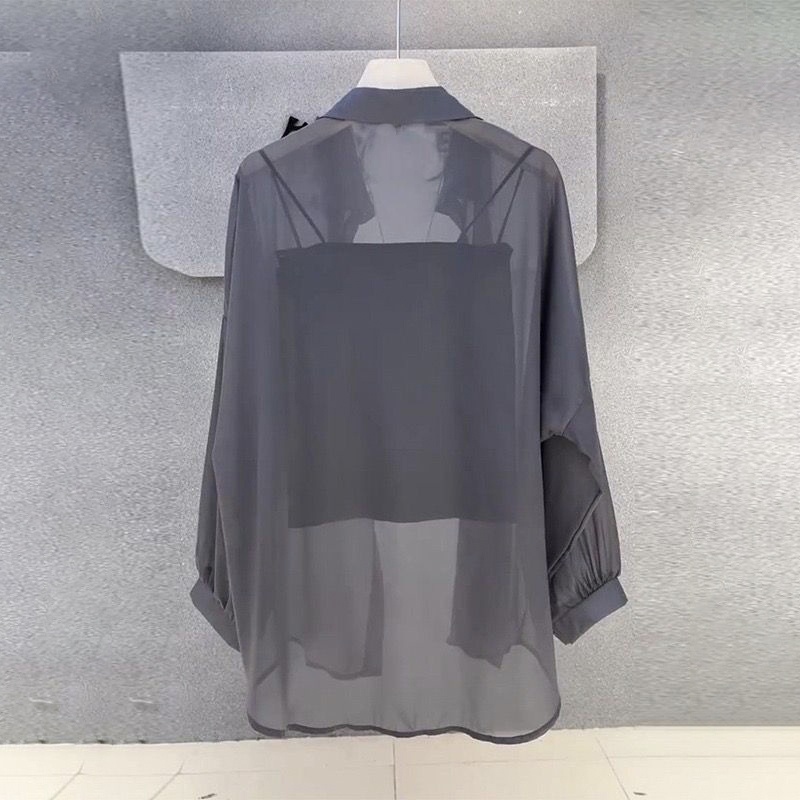 防曬冰絲透氣開衫長袖薄款雪紡襯衫-HaloBless