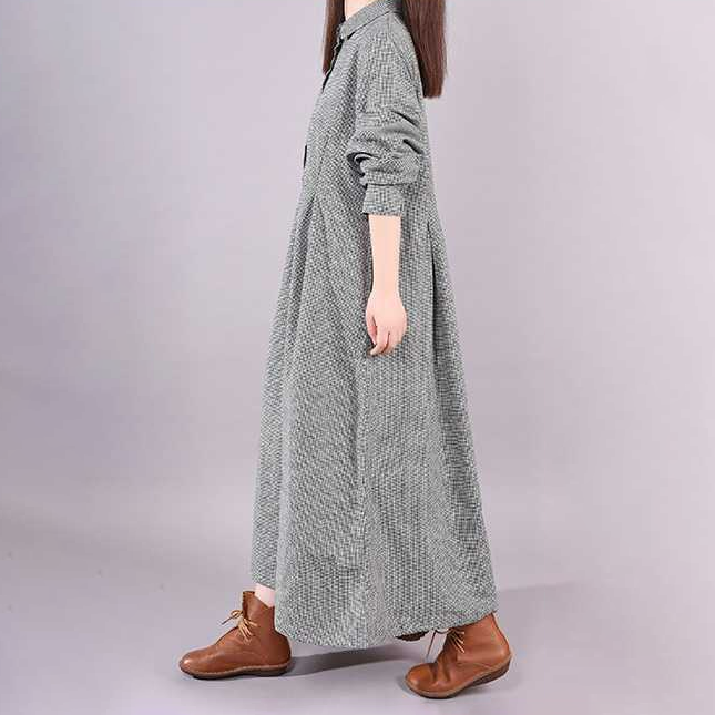 韓版時尚寬鬆大碼顯瘦格子長袖洋裝-HaloBless