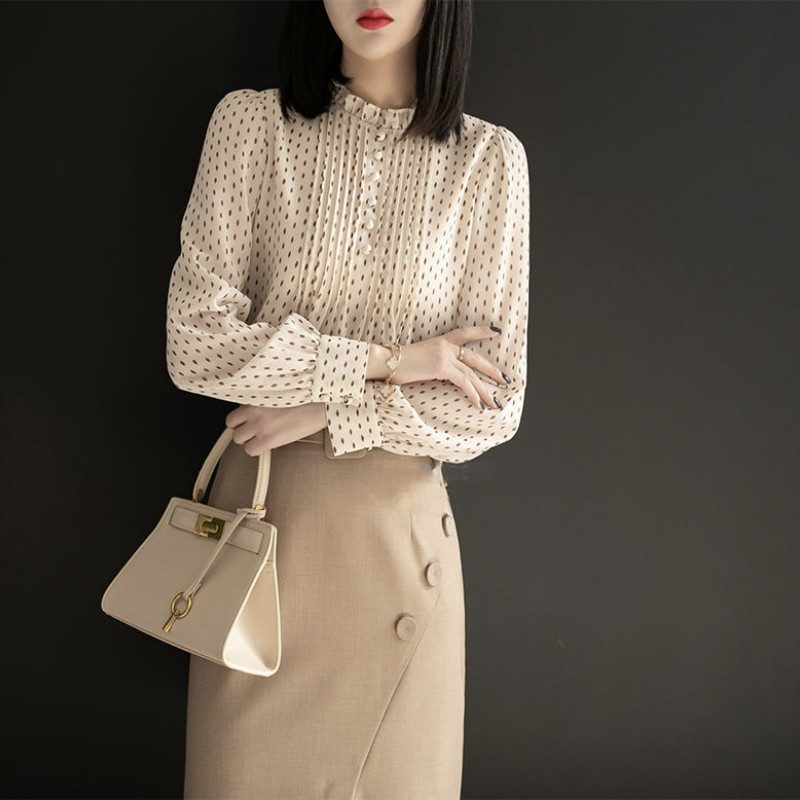 氣質寬鬆長袖時尚洋氣雪紡襯衫-HaloBless