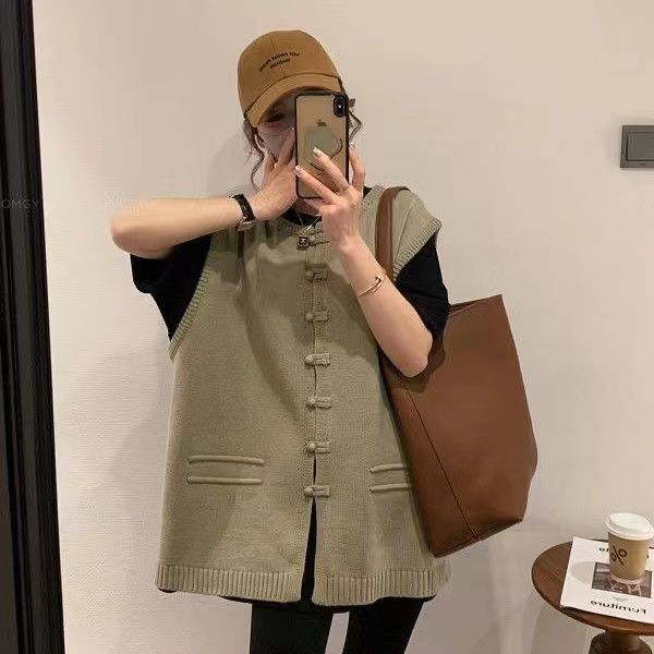 韓版慵懶風寬鬆無袖背心遮肉針織馬甲-HaloBless