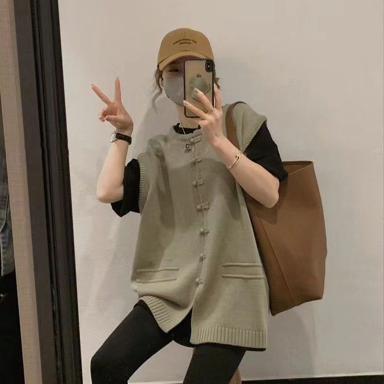 韓版慵懶風寬鬆無袖背心遮肉針織馬甲-HaloBless