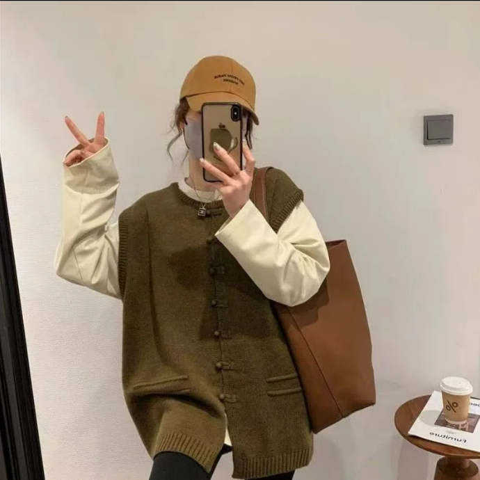 韓版慵懶風寬鬆無袖背心遮肉針織馬甲-HaloBless