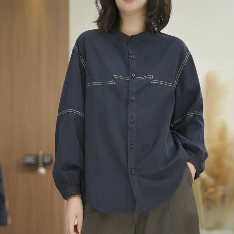 時尚明線設計顯瘦洋氣減齡休閑長袖襯衫-HaloBless