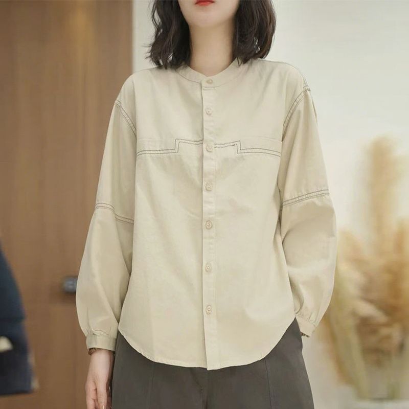 時尚明線設計顯瘦洋氣減齡休閑長袖襯衫-HaloBless