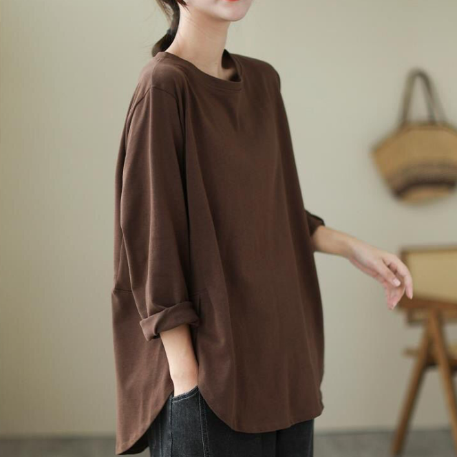 寬鬆大碼顯瘦純色打底休閒純棉長袖-HaloBless