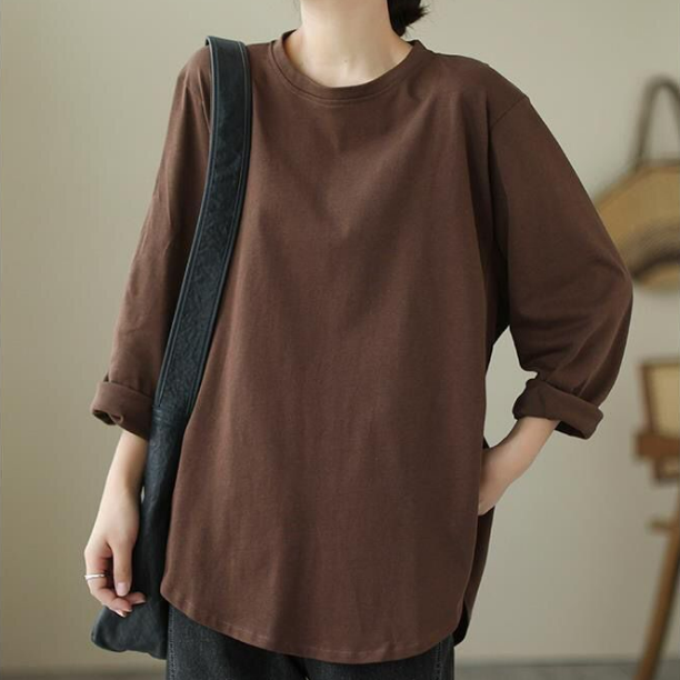 寬鬆大碼顯瘦純色打底休閒純棉長袖-HaloBless