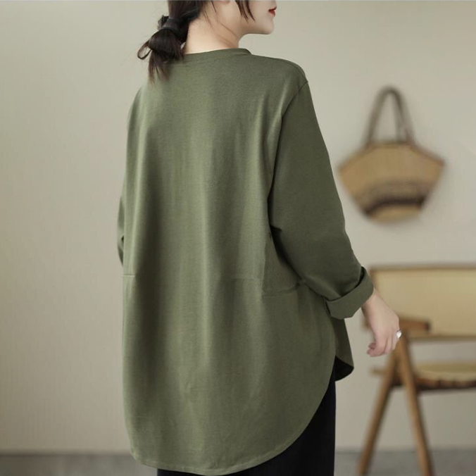 寬鬆大碼顯瘦純色打底休閒純棉長袖-HaloBless