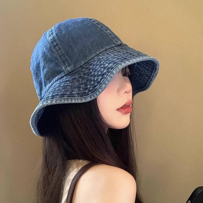 大頭圍遮陽防曬盆帽百搭顯臉牛仔漁夫帽-HaloBless