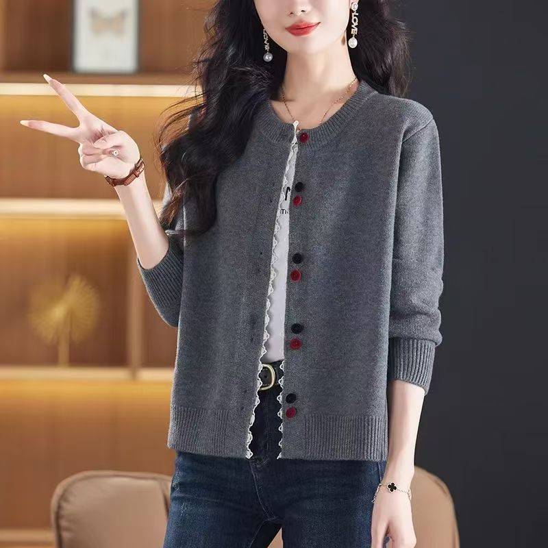 氣質百搭休閒寬松洋氣圓領針織開衫-HaloBless