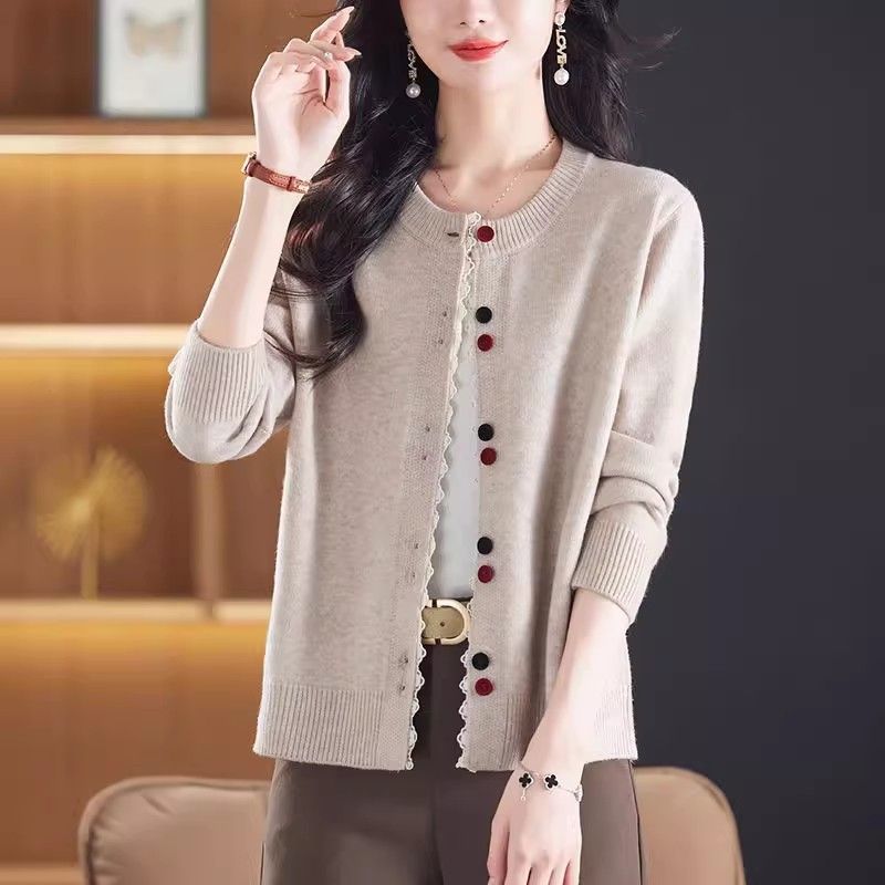 氣質百搭休閒寬松洋氣圓領針織開衫-HaloBless