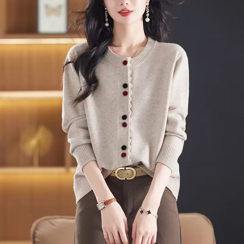 氣質百搭休閒寬松洋氣圓領針織開衫-HaloBless