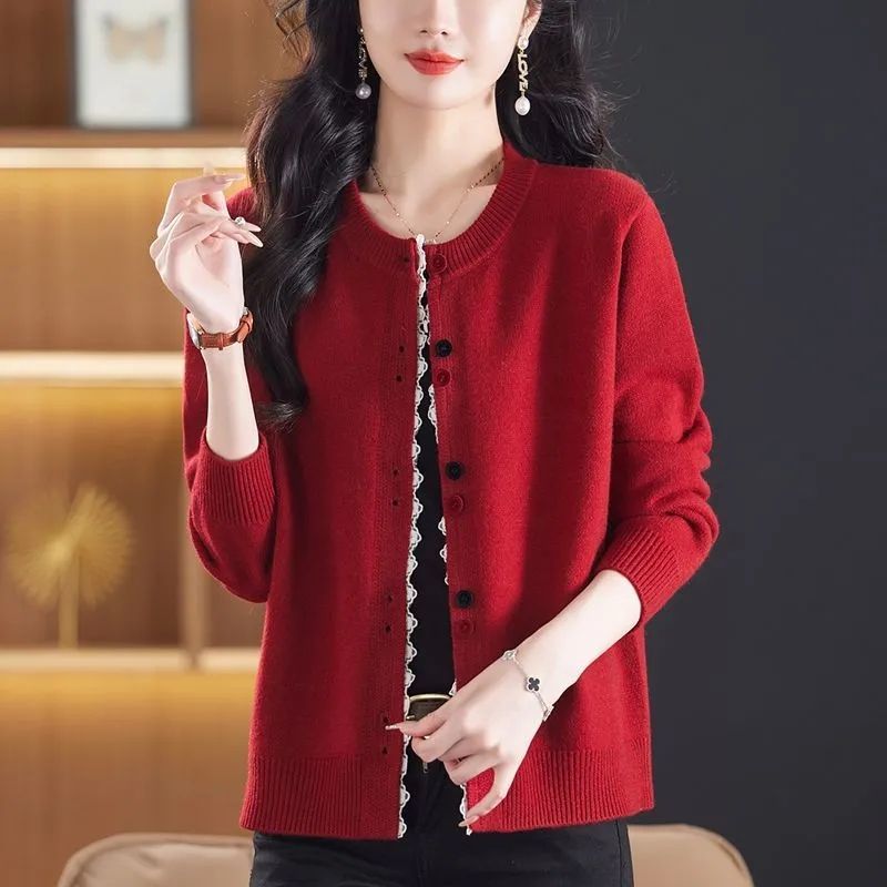 氣質百搭休閒寬松洋氣圓領針織開衫-HaloBless