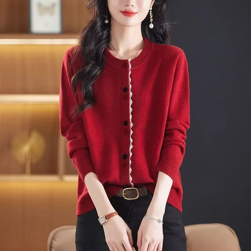 氣質百搭休閒寬松洋氣圓領針織開衫-HaloBless