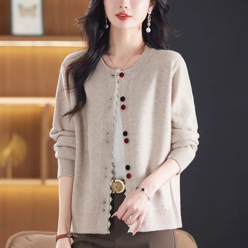 氣質百搭休閒寬松洋氣圓領針織開衫-HaloBless