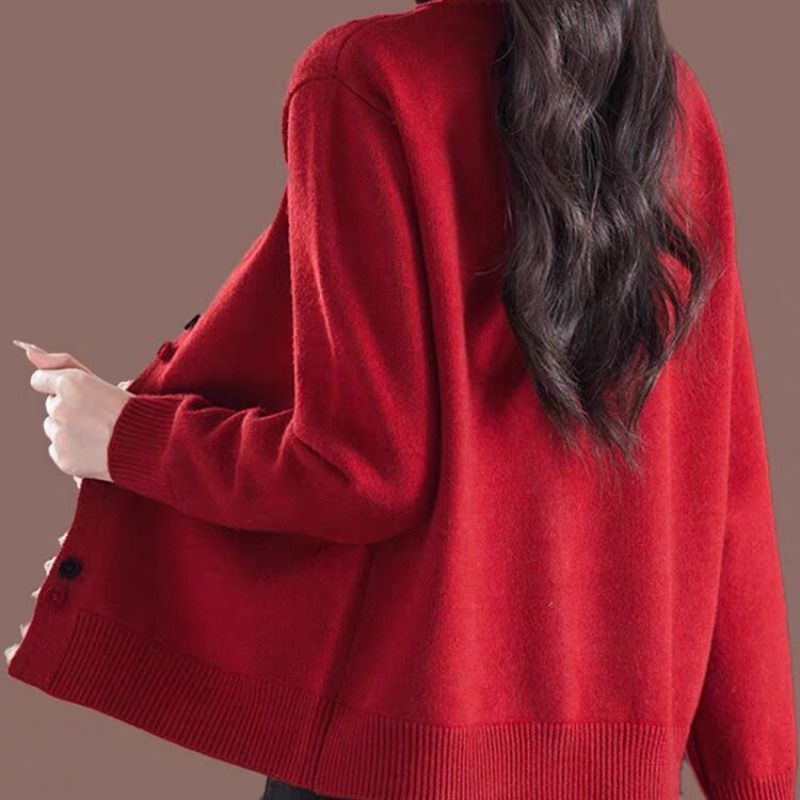 氣質百搭休閒寬松洋氣圓領針織開衫-HaloBless