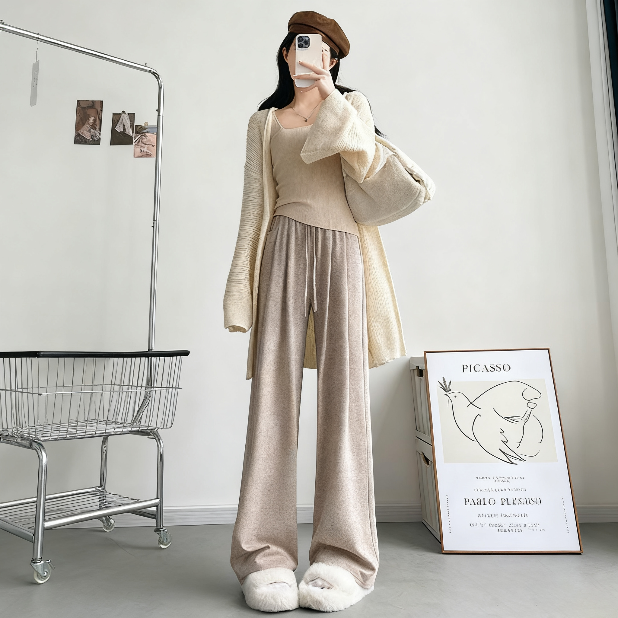 直筒運動休閒寬鬆闊腿不起球糯米褲-HaloBless