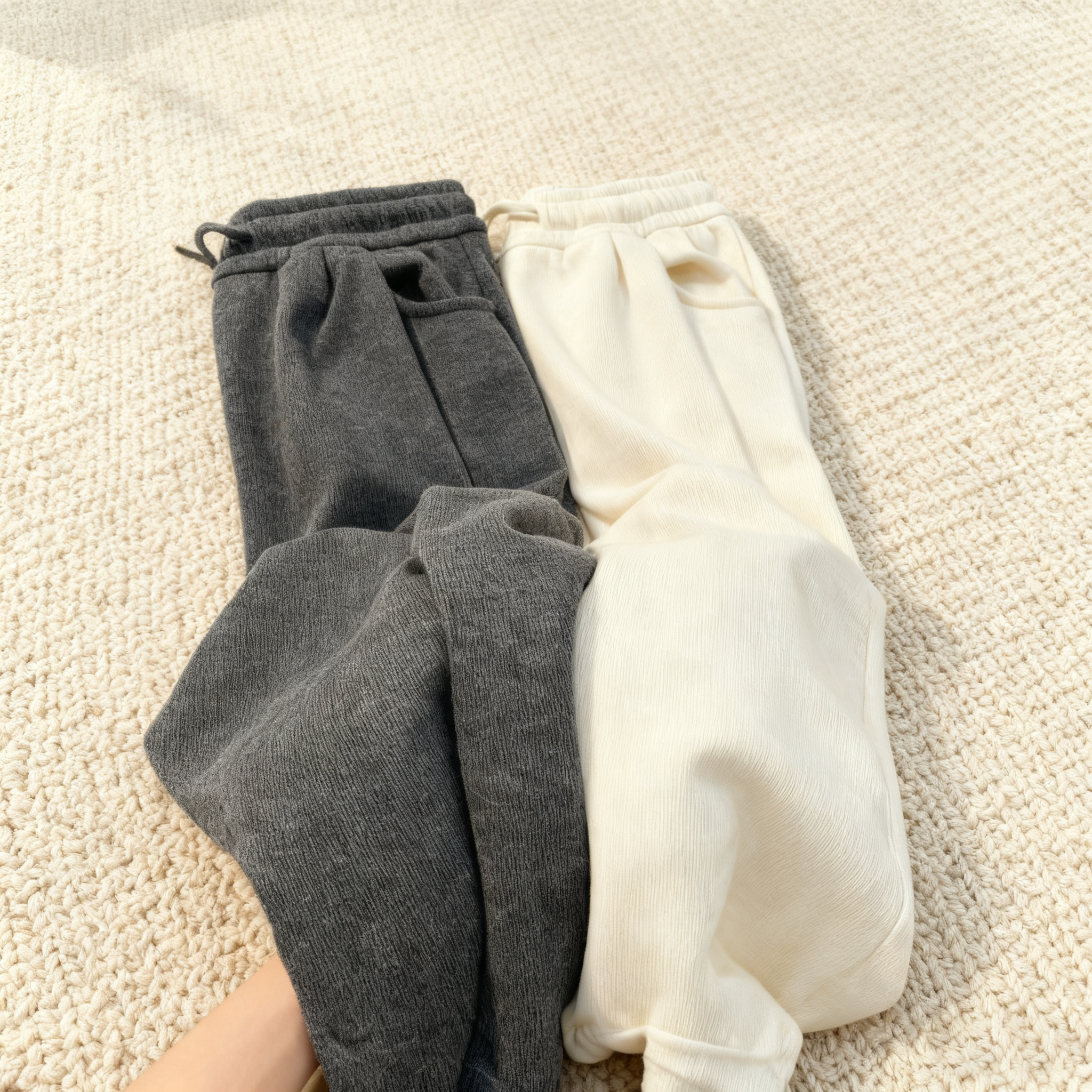 直筒運動休閒寬鬆闊腿不起球糯米褲-HaloBless