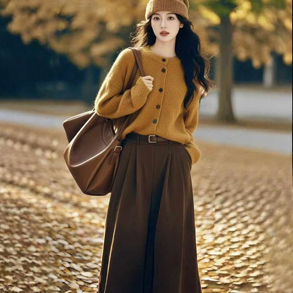 【單件/套裝】韓系溫柔風復古針織毛衣+美拉德色系半身裙兩件套-HaloBless