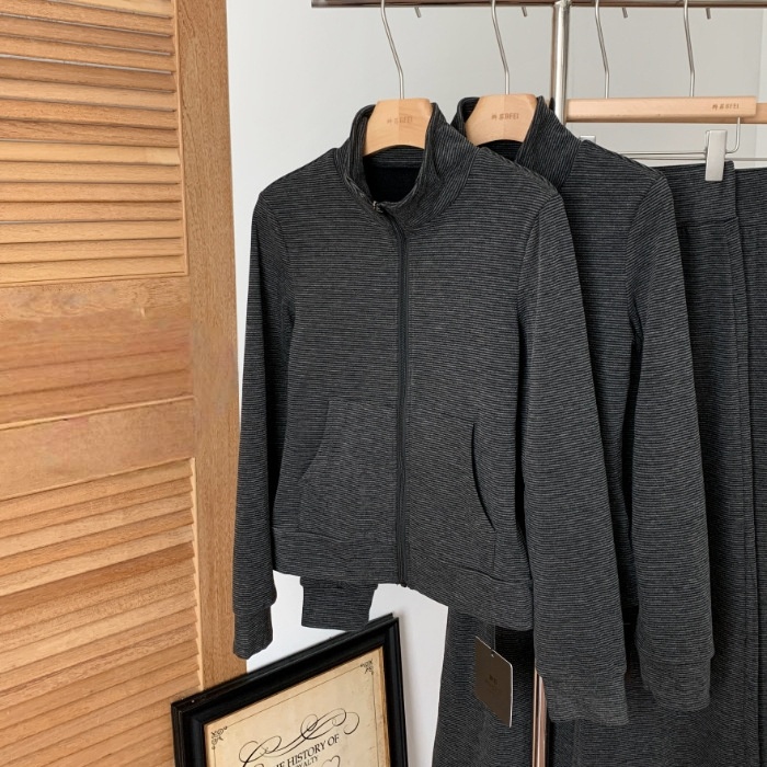 【單件/套裝】韓系氣質修身顯瘦半高領開衫+運動休閒長褲兩件套裝-HaloBless