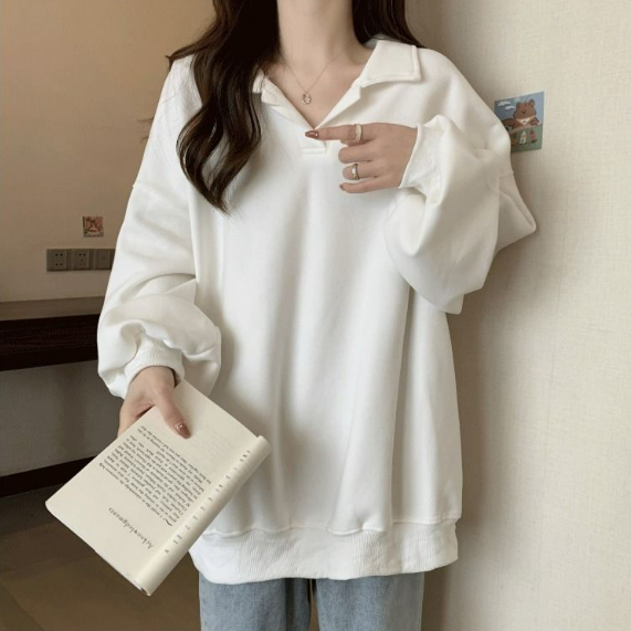 美式寬鬆翻領oversize顯瘦長袖T恤