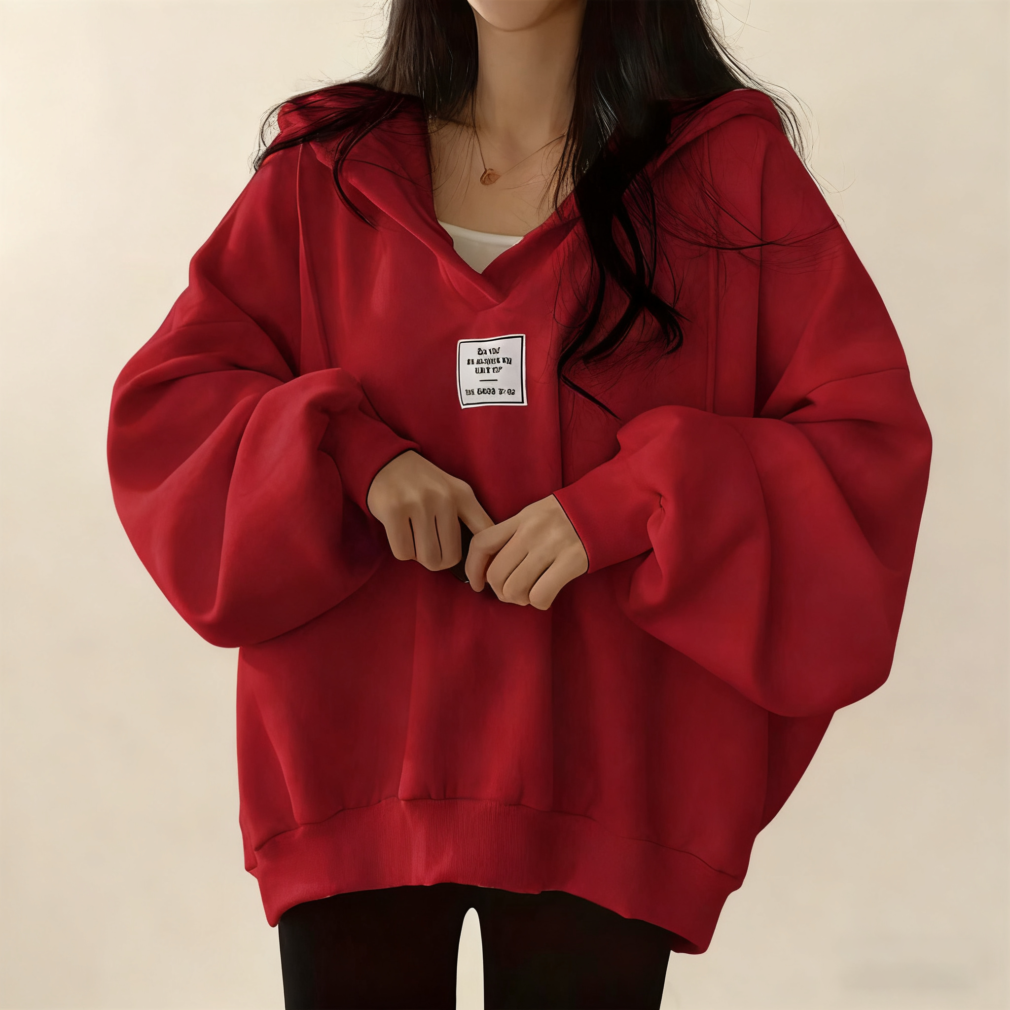 大碼寬鬆V領時尚潮流韓版百搭薄款連帽T