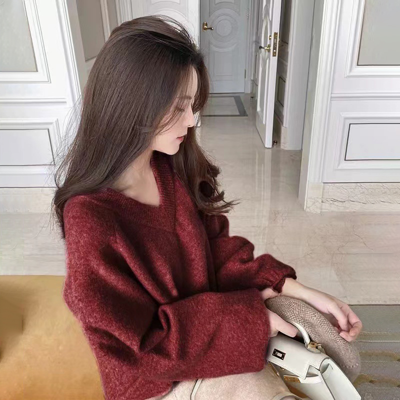 高級感V領慵懶風顯瘦鬆針織衫