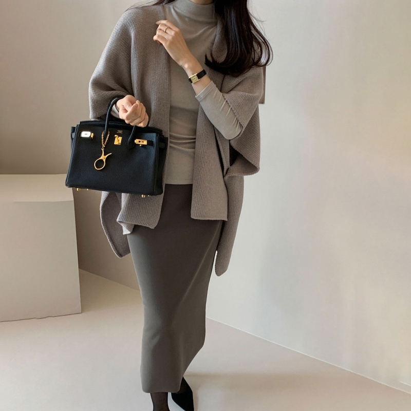 洋氣針織披肩外套休闲温柔氣質斗篷開衫