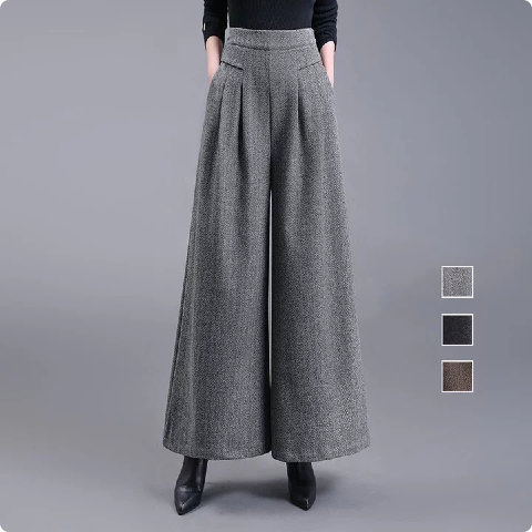 羊絨毛呢高腰寬鬆顯瘦垂感直筒闊腿褲