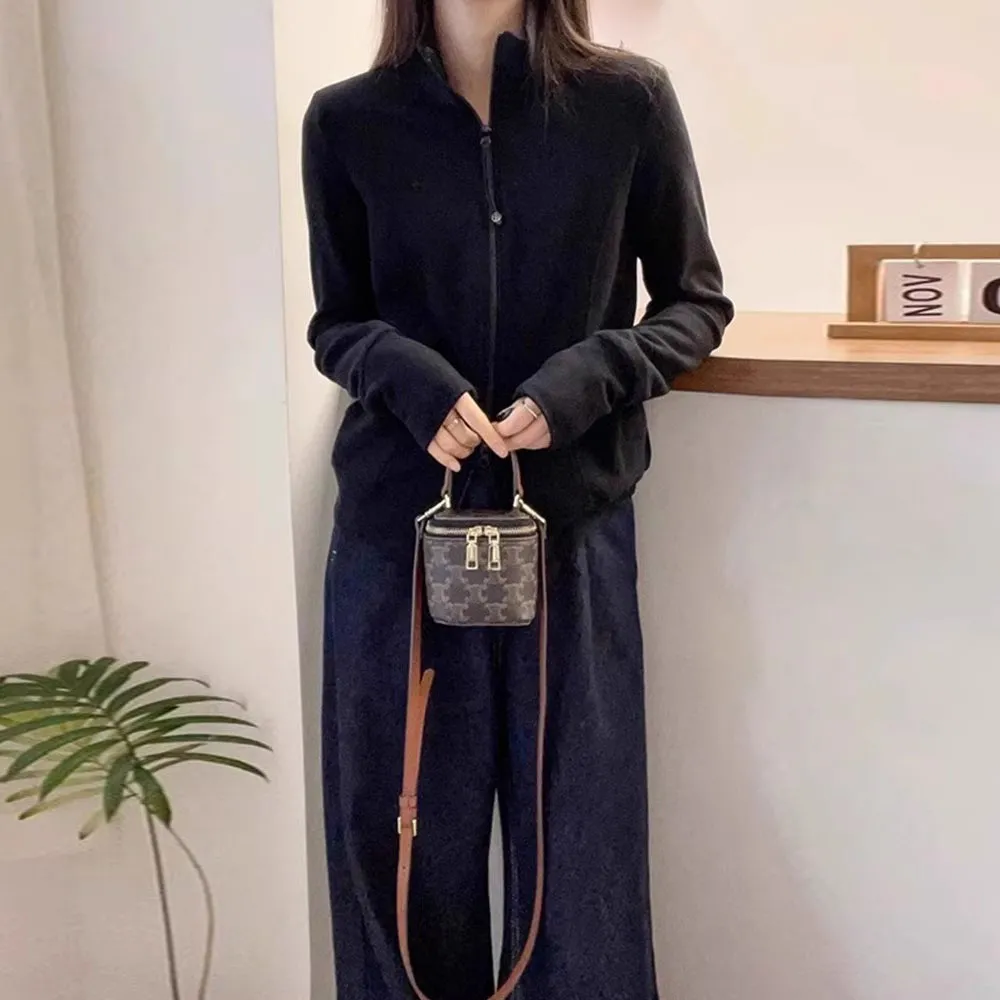 雙拉鍊立領德絨休閒短款開衫外套