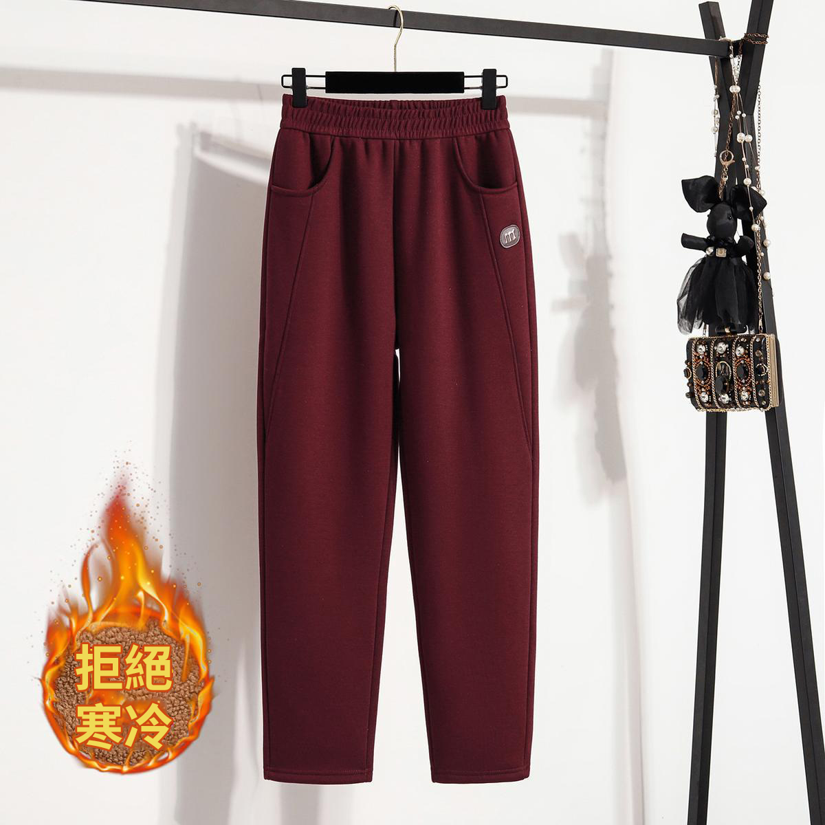 毛呢寬鬆軟糯遮肉顯瘦刷毛加厚休閒褲