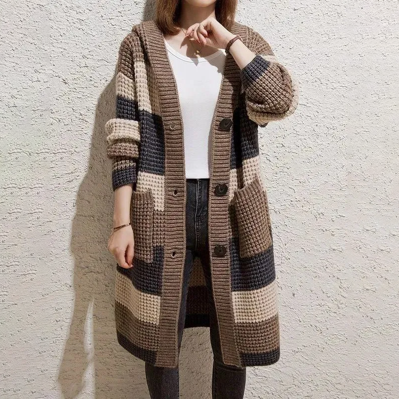 慵懶風寬鬆中長版連帽粗針針織開衫