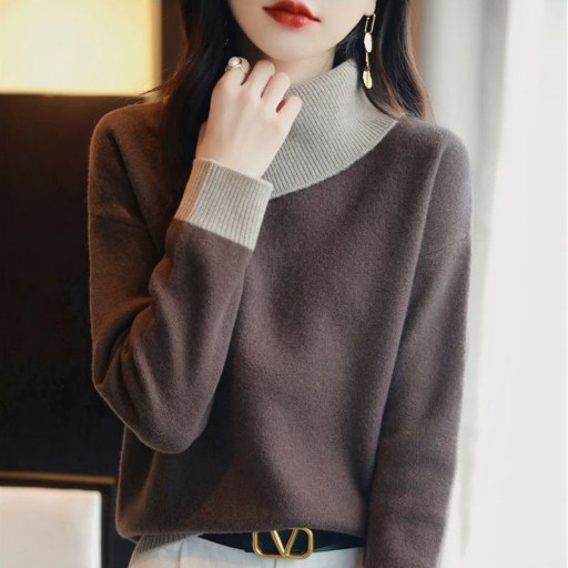 斜翻領撞色慵懶風寬鬆百搭針織毛衣