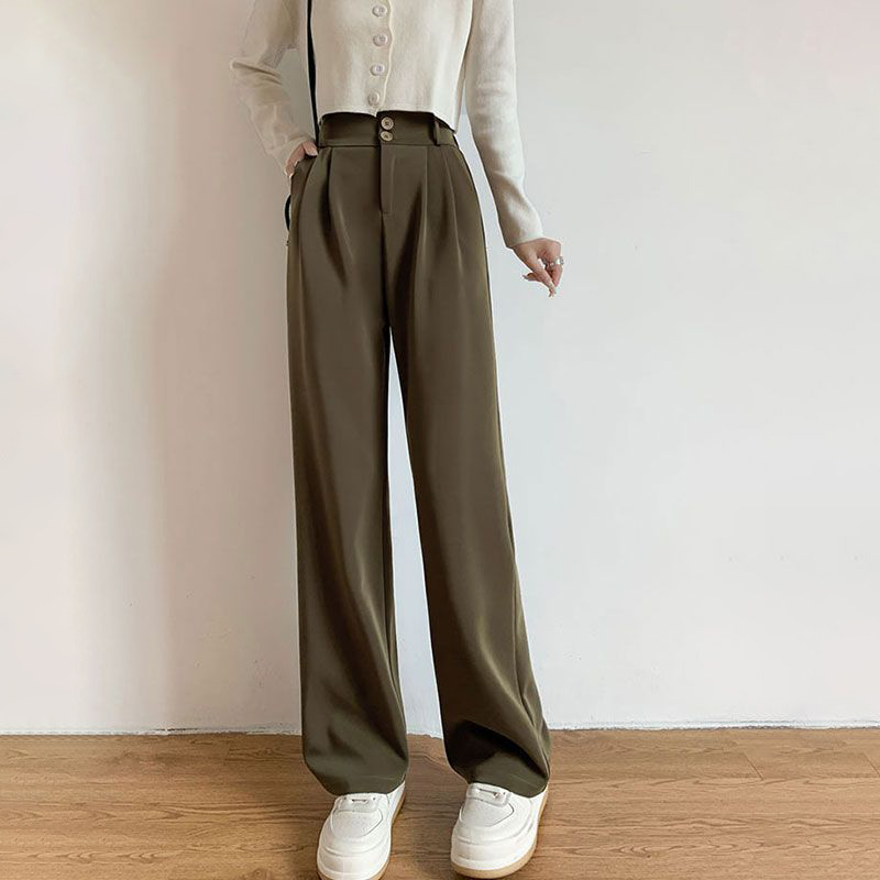 鬆緊高腰闊腿寬鬆顯瘦垂感休閒西裝褲