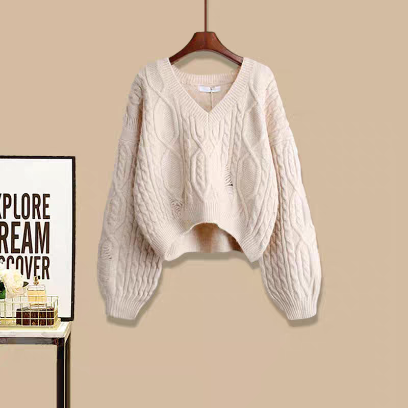 【單件/套裝】設計感慵懶風毛衣+寬鬆顯瘦襯衫洋裝兩件套