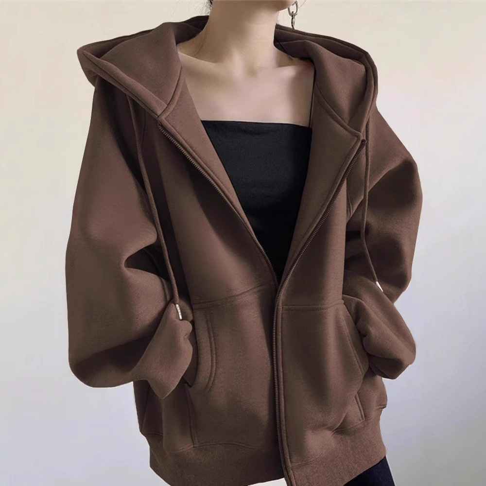 【單件/套裝】韓版寬鬆休閒連帽拉鏈外套+複古牛仔褲兩件套