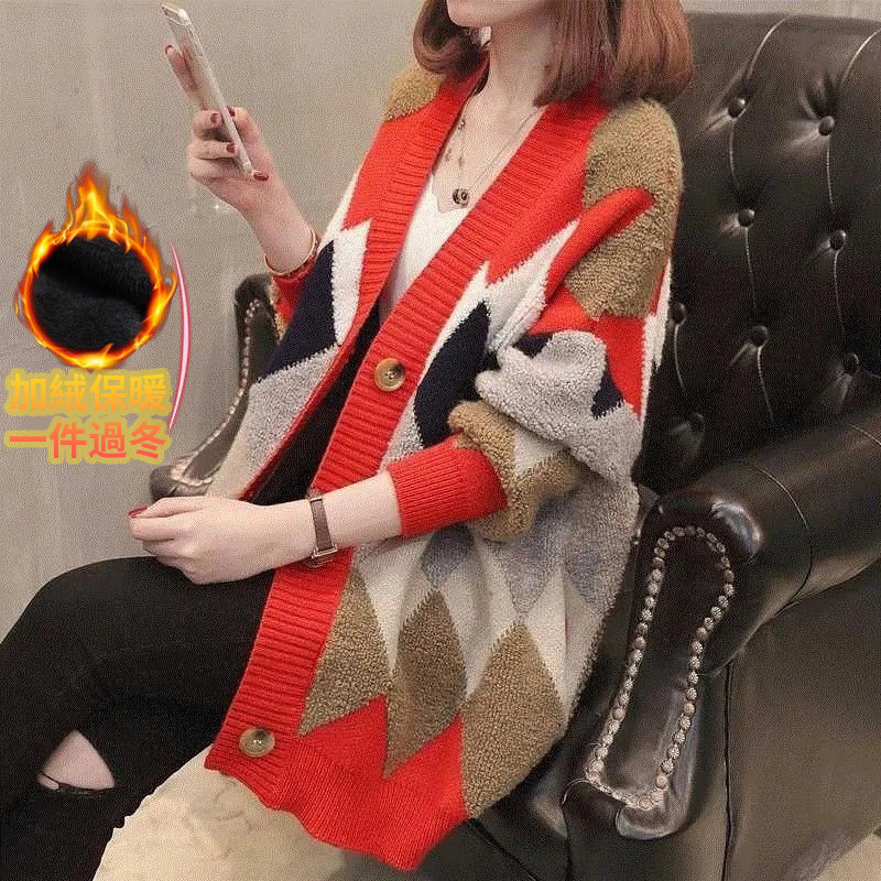 韓版慵懶風寬鬆刷毛中長版針織開衫