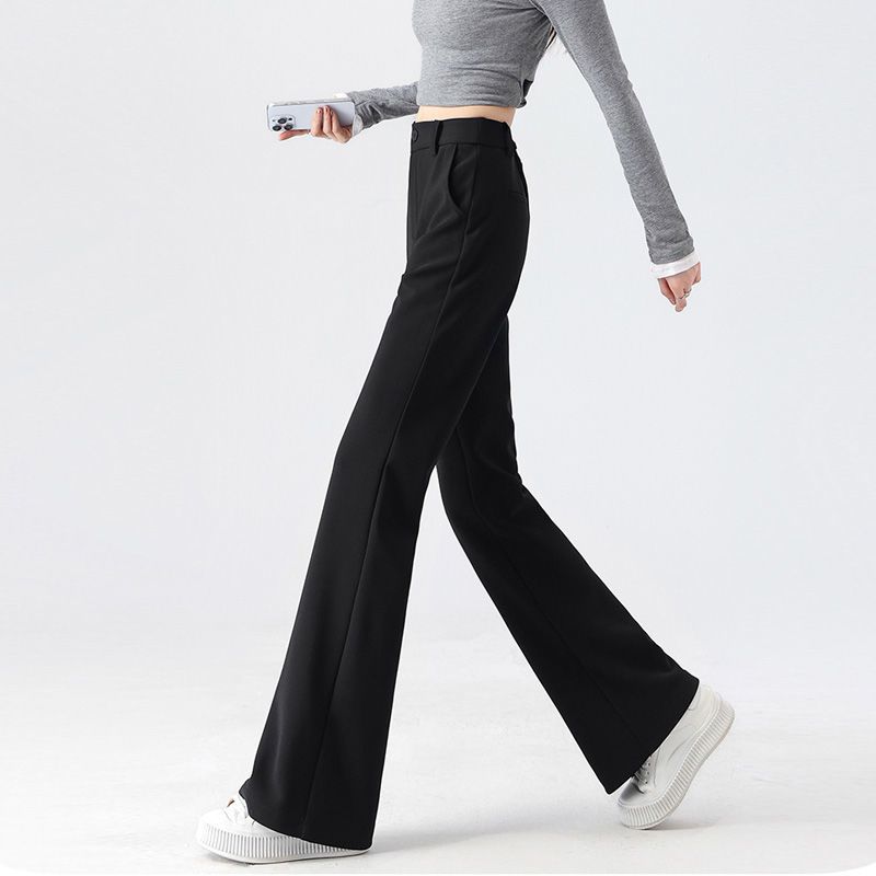 高腰顯瘦垂感彈力休閒黑色西裝喇叭褲