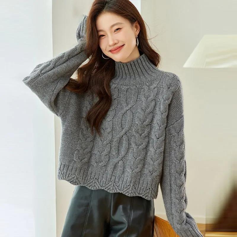 麻花寬鬆顯瘦百搭慵懶復古針織毛衣