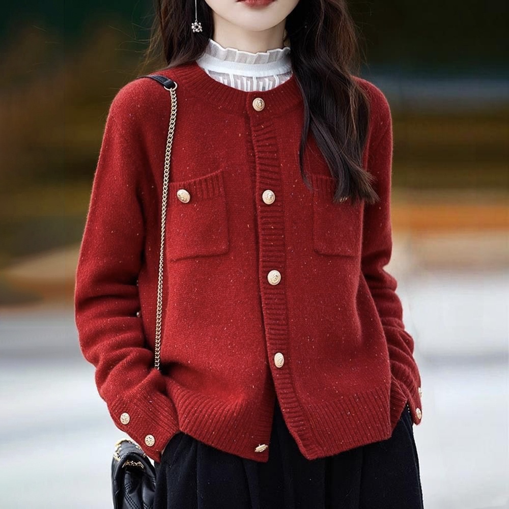 甜美氣質圓領小香風寬鬆針織開衫