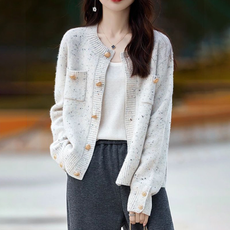 甜美氣質圓領小香風寬鬆針織開衫