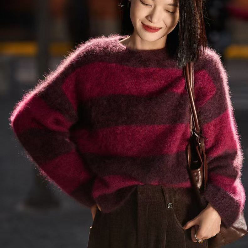 條紋軟糯慵懶氣質寬鬆顯瘦針織衫