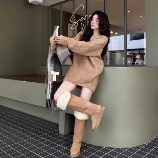 【整套】軟慵懶v領針織衫+顯瘦高腰半身裙兩件套