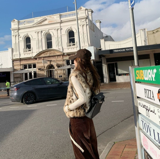 雙面穿時髦俏皮漸變雪豹皮草馬甲外套